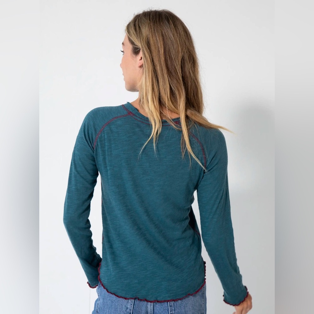 Lily Cotton Long Sleeve Tee Shirt- Teal- XXL - Picture 3 of 6